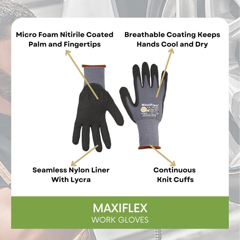 12 Pairs | Maxiflex ATG 34-874 Ultimate - Nylon, Micro-Foam Nitrile Grip Gloves - Foam Nitrile Palm Coated Gloves | Gloves Cleaning