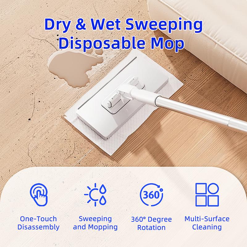 Sweeper Mop 2-in-1 Dry + Wet Floor Mopping and Sweeping,No-Touch Dirty Pads Disposable Cleaning Microfiber Mop Head, Lightweight Retractable Handle