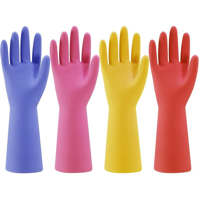 Rubber Kitchen Dishwashing Gloves - 4 Pairs Colorful Reusable Household Cleaning Gloves for Washing Dishes and Cleaning Tasks, Flexible Long-lasting and Non-Slip