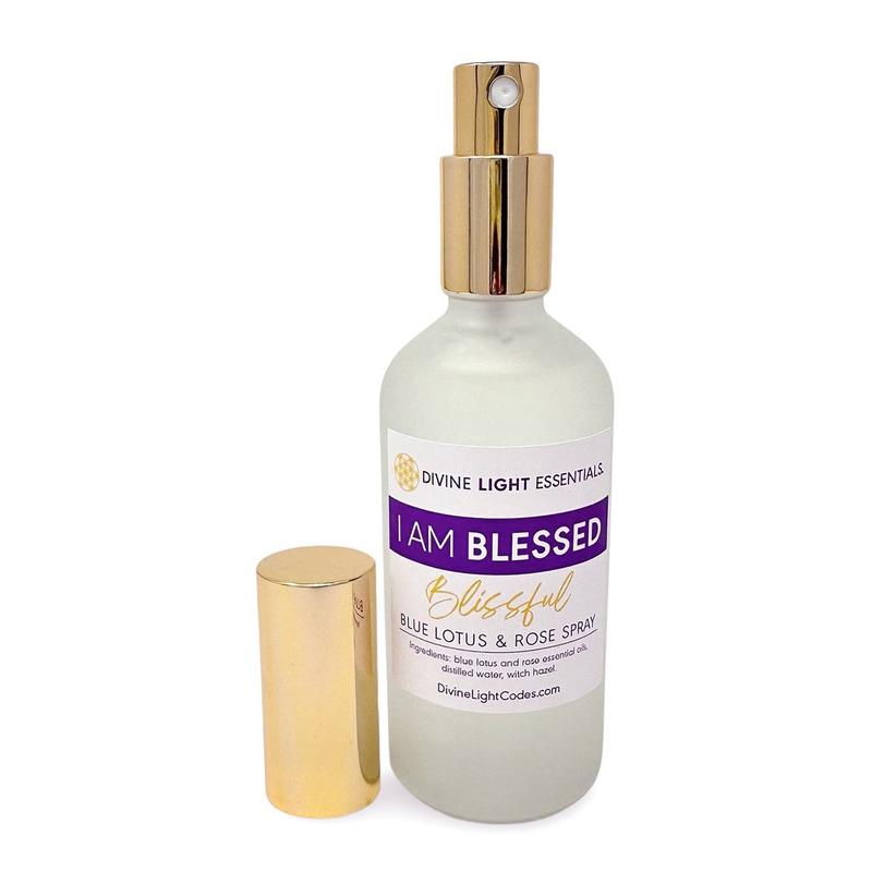 I Am Blessed Spray - Body Blessing - Room Clearing - Freshener - Blue Lotus & Rose - Rose Quartz Crystals - Home Fragrance - Pillow Spray Bottle Glass