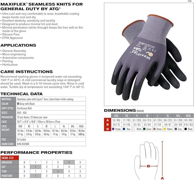 12 Pairs | Maxiflex ATG 34-874 Ultimate - Nylon, Micro-Foam Nitrile Grip Gloves - Foam Nitrile Palm Coated Gloves | Gloves Cleaning