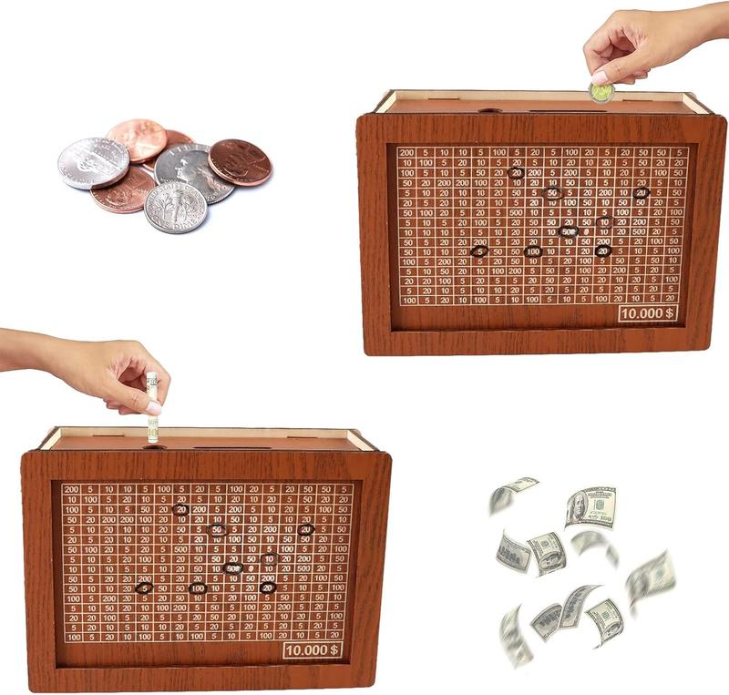 Cash Vault Wooden Savings Box,Wooden Cash Saver Money Box,Wooden Piggy Bank Coin Bank with Counting Target,10000 Savings Challenge Box,Wooden Coin Bank for Boys and Girls