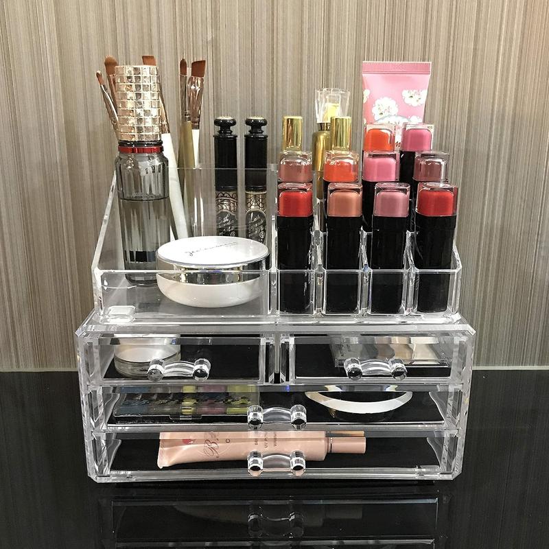 Ikee Makeup Organizer with Drawers Removable Top Lipstick Holders, Ideal Makeup or,Enhance Vanity or Bathroom with Clear Quick Visibility