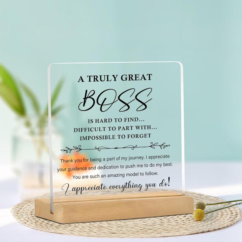 Acrylic Plaque, 1 Count Letter Pattern Desktop Ornament, Gift for Boss, Best Thank You Gift for Female Boss, Boss Inspirational Gift