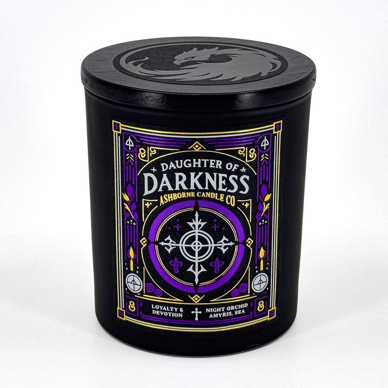 Daughter of Darkness - 8oz Scented Candle - Night Orchid, Amyris, Sea - Natural Coconut Wax - 35 h Burn Time - Premium Foil Label