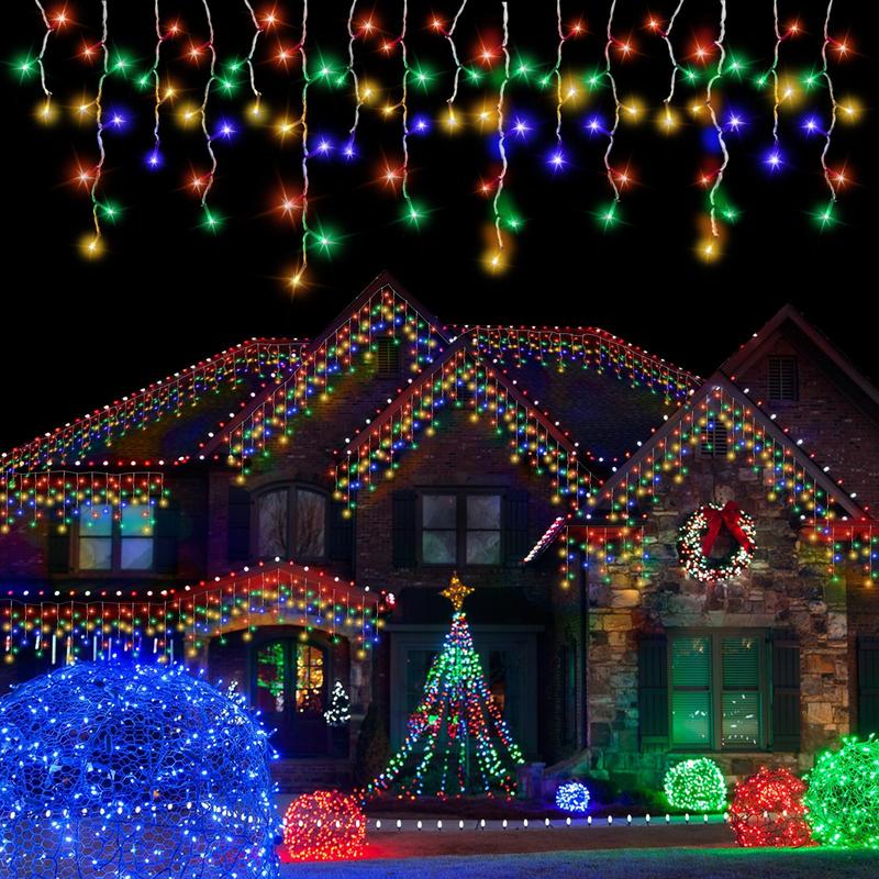 Icicle Lights for OutsidePEMOTech 32.8FT 432 LED Christmas Lights Outdoor with 85 Drops 8 Modes Plug in Connectable Icicle lights Outdoor Timer Waterproof for Christmas Decorations House Set Switch Ornaments