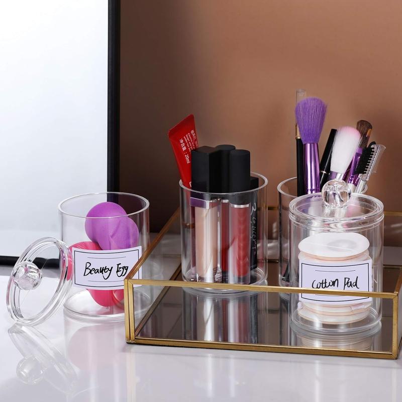 4 Pcs, Acrylic Holder Dispenser for Cotton Ball, Cotton Swab, Cotton Round Pads, Floss - Clear Plastic Apothecary Jar Set for Bathroom Canister Storage Organization, Vanity Makeup Organizer