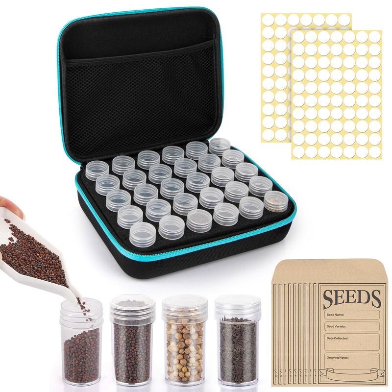 Seed Storage Box (1 Box), Premium Seed Containers for Various Sizes Vegetable and Flower Garden Seeds, Gardening Seed Keeper Set with Label Stickers and Useful Accessories