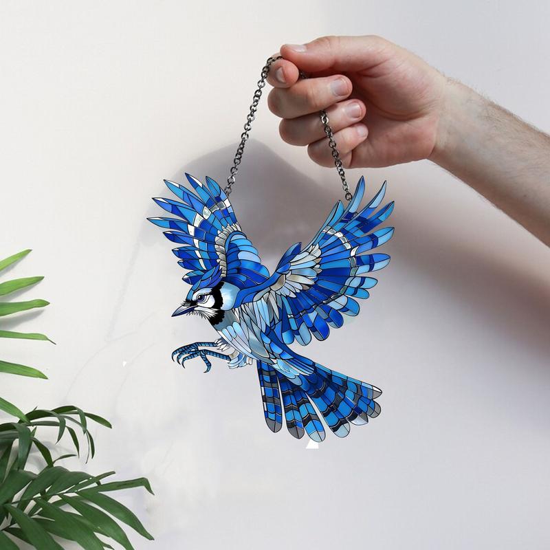 Blue Jay Window hangings, Acrylic Blue Jay with peony flowers window hangings, Nature lover home decor, Housewarming gift, Bird Ornaments, House decor, Ornament , Gift , Light , Hangable, Decoration, Mirror