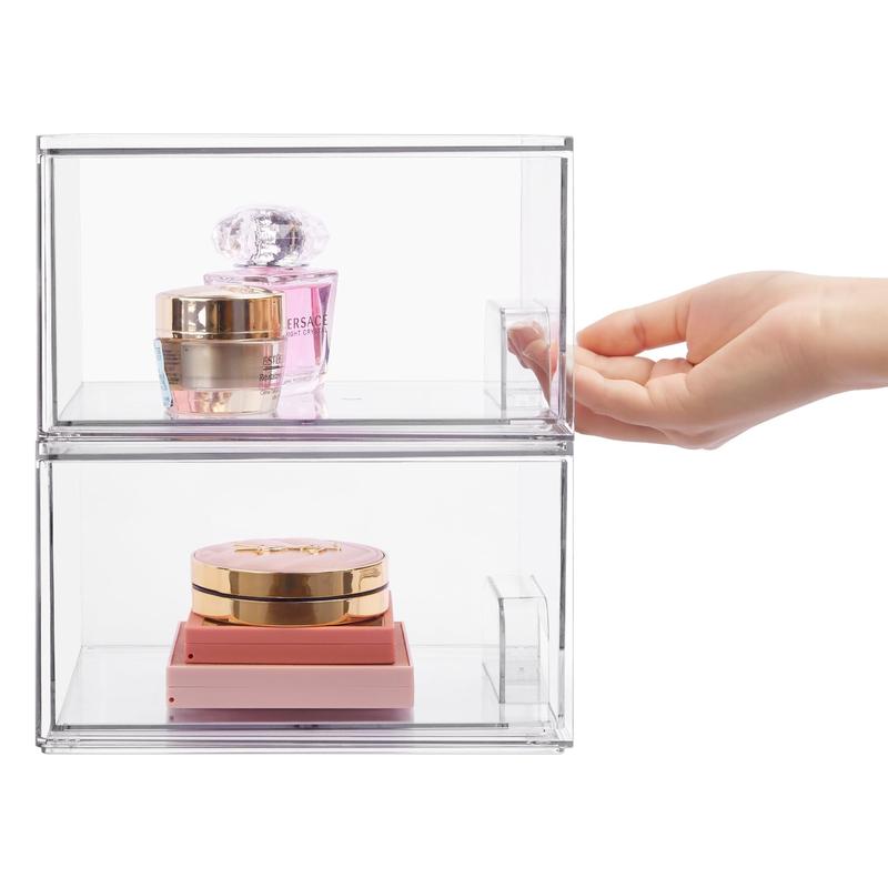 VTOMPART Clear Acrylic Stackable Storage Drawers, Makeup Organizer,Plastic Storage Bins For Vanity,makeups,Skin Care products