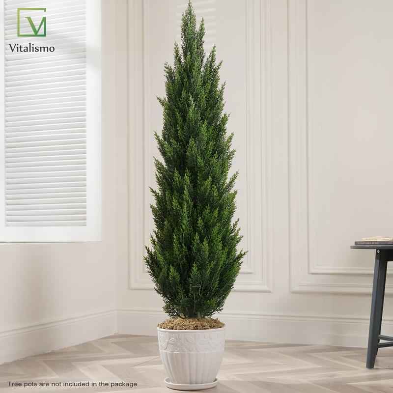 VITALISMO 3 4 5FT Tall Artificial Cedar Tree, Simulation Bush Plant, Realistic Fake Pine Tree for Home Office Living Room Porch Patio, Christmas Decoration Home Decor Artificial Silk Ornaments Decorative Fruit