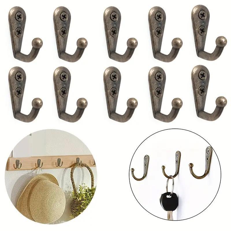 Wall Mounted Hook, 10pcs set Retro Single Hook Hanger, Sturdy Wall Mounted Screw Hanger for Keys, Coats, Clothes, Bags, Hats