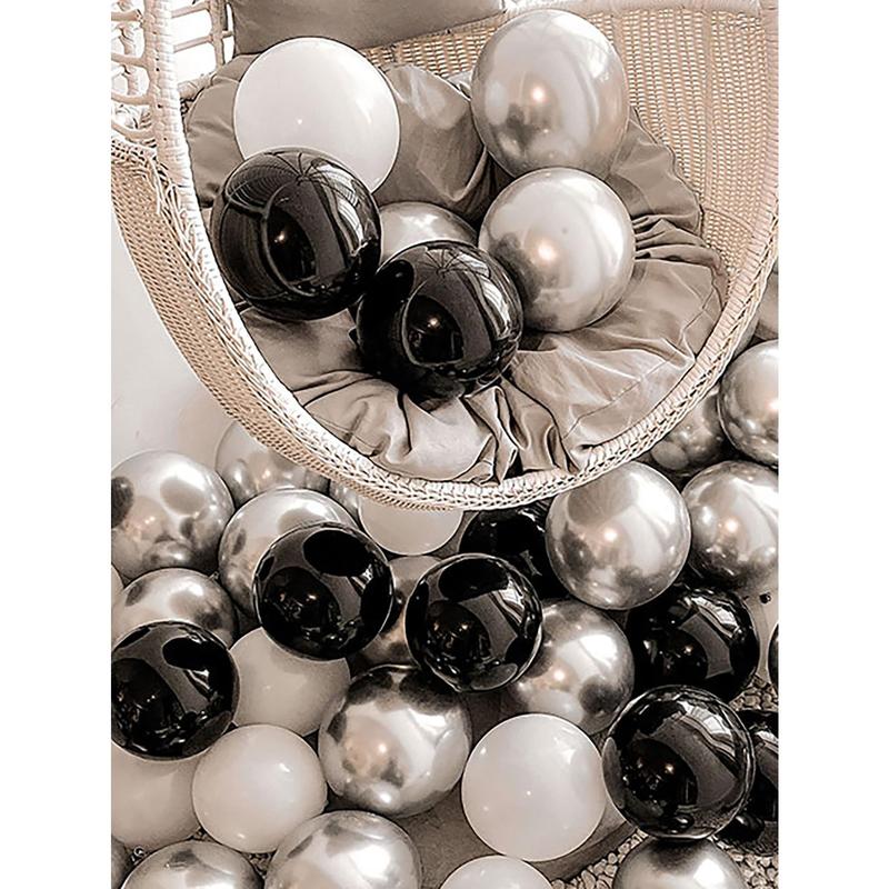 35pcs Set Latex Balloon With 15pcs Silver Balloon & 10pcs Black Balloon & 10pcs White Balloon, Mixed Color Balloon For Wedding Party Decoration,Christmas