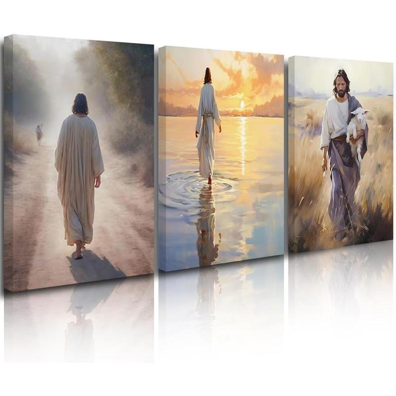 GUBIYU Set of 3 Easter Wall Art Church Wall Decor The Last Supper Painting Jesus in Chains The Crucifixion Cross Artwork Pictures Jesus Portrait Jesus Print Jesus Wall Art Religious Gifts 12