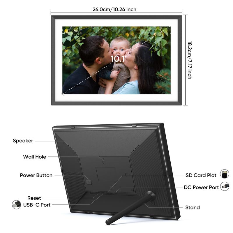 ARZOPA Frameo Digital Picture Frame 10.1 Inch Smart WiFi Digital Photo Frame 32GB with 1280x800 IPS Touch Screen, Auto-Rotate and Slideshow, Easy Setup to Share Photos Or Videos from Anywhere Anytime,Perfect Gifts for friends,family,Gift ideas Home Decor