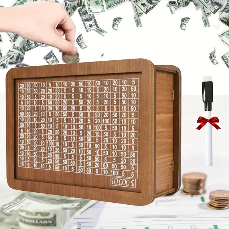 Wooden Money Storage Box, Counter Challenge Box with Pen, Money Saving Box, Desk Decoration, Room Decoration, Gift for Friends Piggy Ornaments