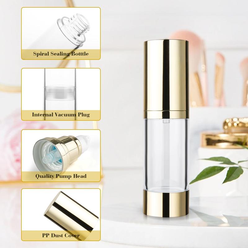 4 Pack 30ml 1oz Clear Airless Pump Bottle Plastic Vacuum Pump Press Container Empty Lotion Dispenser for Cream Toiletries Liquid Foundation  Sample Travel - Gold