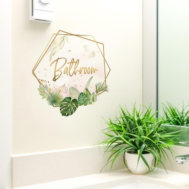 Spring Decor Letter & Leaf Pattern Wall Sticker, 1 Count Home Decor Self Adhesive Bathroom Wall Decal, Wall Decor Stickers for Home Bathroom