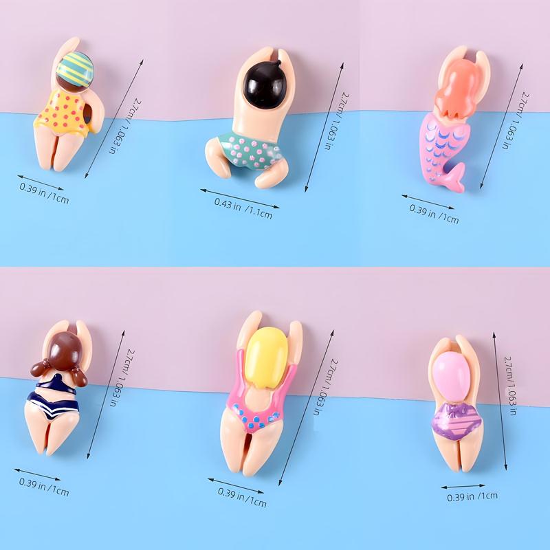 Cute Beach Swimmer Refrigerator Magnet, 6 Counts set Decorative Mini Magnet for Kitchen Office, Cute Fridge Magnet