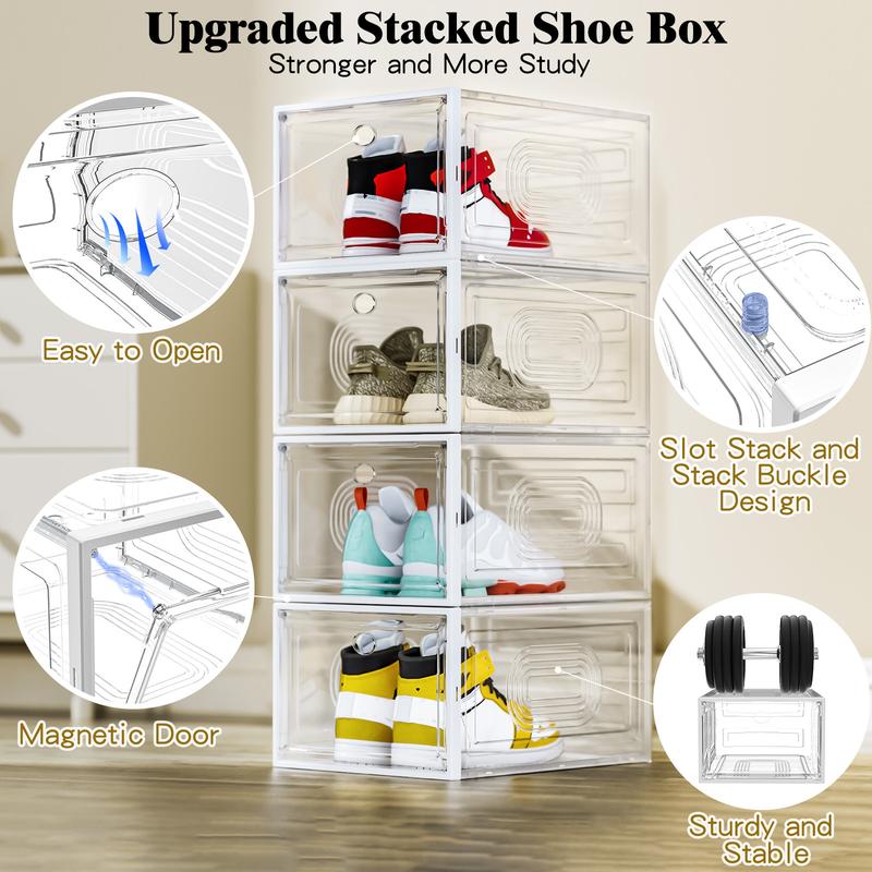 7CODE Thicken & Sturdy 10 Pack Thicken Shoe Organizer Stackable,Shoe Containers For Sport Sneaker Display,Upgraded Sturdy Shoe Storage Box,Plastic Shoe Box