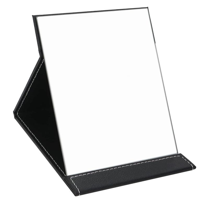 Folding Travel Mirror, PU Portable Adjustable Rectangular Ultrathin Mirror, for Travel, Camping,Home(6.4W*5.3L)