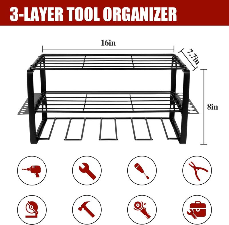 Power Tool Organizer, Wall Mount Garage Tool Organizer and Storage, 3 Layers 4 Drill Holder Wall Mount, Power Tool Holder and Storage Rack for Garage Organization (1 Pack-3 Layers)