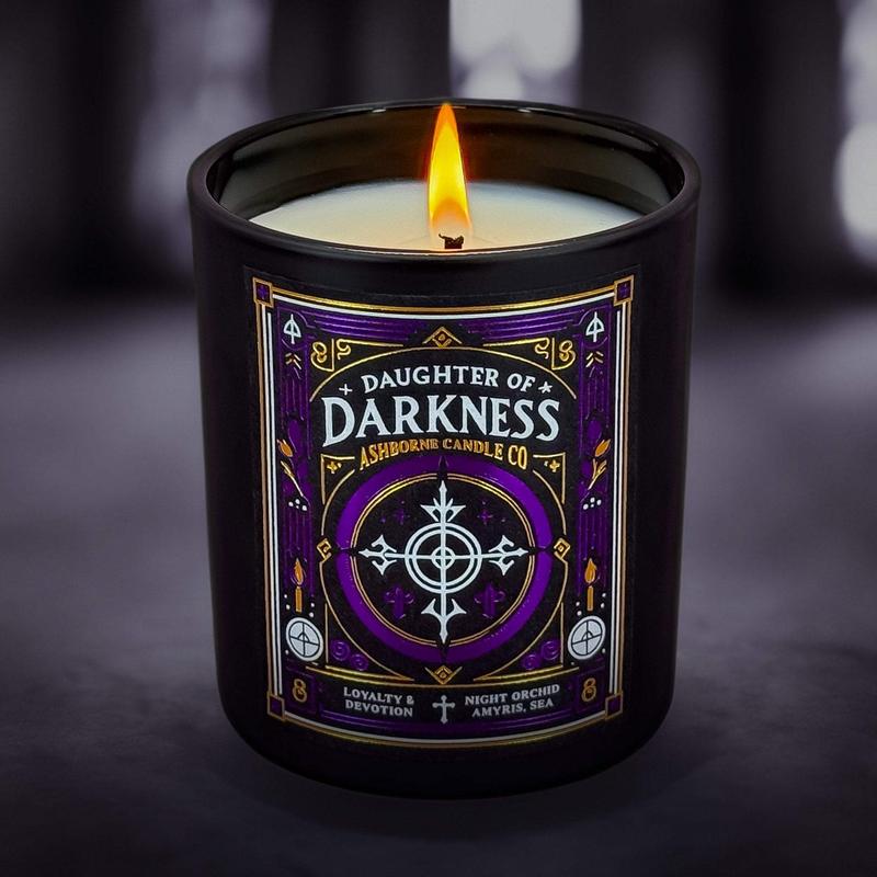 Daughter of Darkness - 8oz Scented Candle - Night Orchid, Amyris, Sea - Natural Coconut Wax - 35 h Burn Time - Premium Foil Label