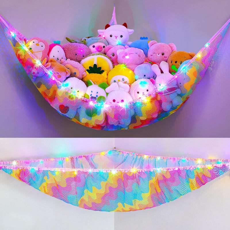 Stuffed Animals Net or Hammock Toy Storage Organizer with LED Light Unicorn Castle Hanging Corner Stuffed Animals Holder Girls Room Decor (Pack of 1)