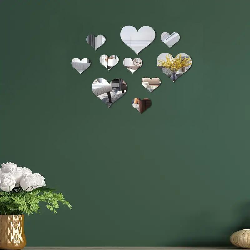 Romantic Heart Shaped Wall Sticker, 1 Set 3D Mirror Wall Sticker, Creative DIY Wall Decal For Home Bedroom Living Room