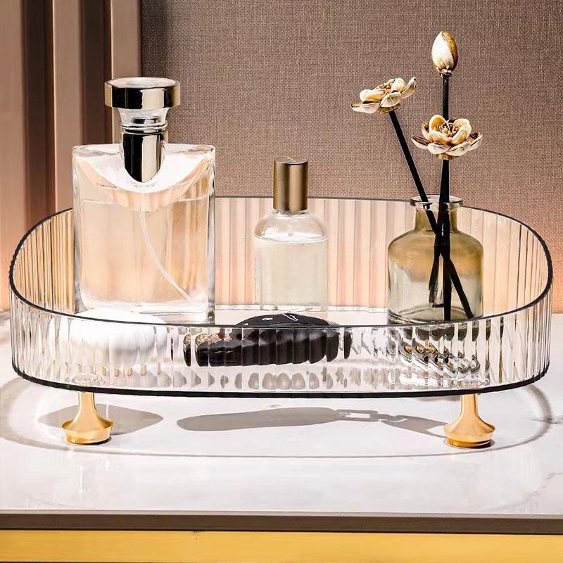 Makeup Storage Tray, Desktop Cosmetic Organizer, Transparent Large Capacity Makeup Display Tray, Durable Skincare Storage Tray, Gifts for Girlfriend, Home Storage Organizer for Bedroom, Vanity Desk Accessories