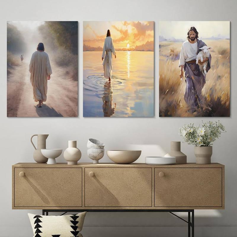 GUBIYU Set of 3 Easter Wall Art Church Wall Decor The Last Supper Painting Jesus in Chains The Crucifixion Cross Artwork Pictures Jesus Portrait Jesus Print Jesus Wall Art Religious Gifts 12