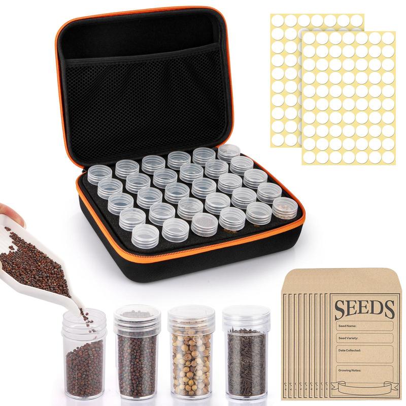 Seed Storage Box (1 Box), Premium Seed Containers for Various Sizes Vegetable and Flower Garden Seeds, Gardening Seed Keeper Set with Label Stickers and Useful Accessories