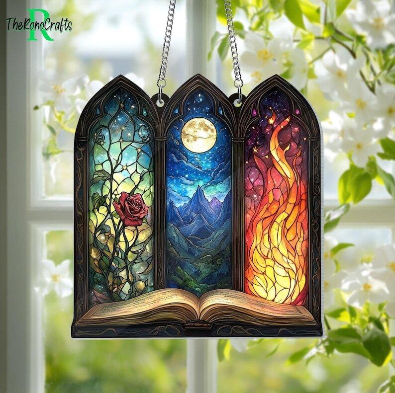 Spring Court Night Court Suncatcher Ornament, Fantasy Book Reader Gift, Acrylic Window Hanging, Bookshelf Decor,Book Lover Gift,Bookish Gift