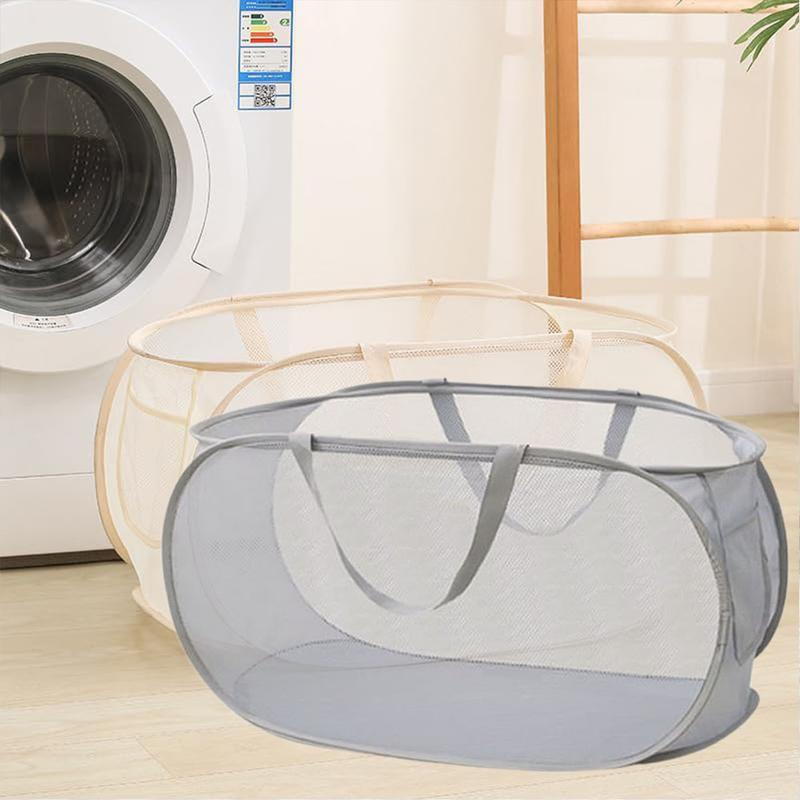 2 Pack Popup Mesh Laundry Basket Durable Handles Collapsible Laundry Baskets Foldable Clothes Hamper