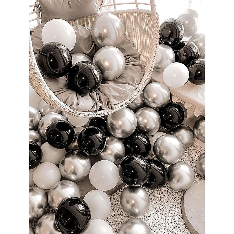 35pcs Set Latex Balloon With 15pcs Silver Balloon & 10pcs Black Balloon & 10pcs White Balloon, Mixed Color Balloon For Wedding Party Decoration,Christmas