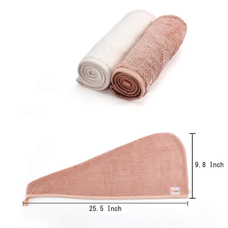 2 Pack Microfiber Hair Towel Wrap,Hair Drying Towel with Button, Towel Turban,Head Towel to Dry Hair Quickly (Pink&Beige)