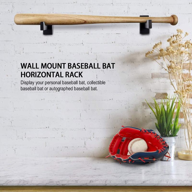 2count Baseball Bat Display Case, Baseball Bat Hanger Holder, Wall Mount Baseball Bat Horizontal Rack, Baseball Bat Bracket - Black Organiser Hanging Hangable