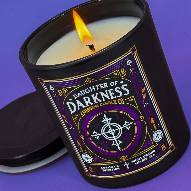 Daughter of Darkness - 8oz Scented Candle - Night Orchid, Amyris, Sea - Natural Coconut Wax - 35 h Burn Time - Premium Foil Label