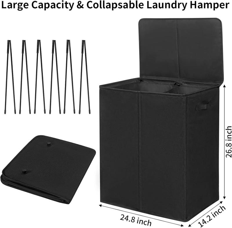 154L Double Laundry Hamper with Lid and Removable Laundry Bags - Large Dirty Clothes Hamper for Bedroom, Bathroom, and College - Black Organiser