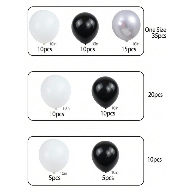 35pcs Set Latex Balloon With 15pcs Silver Balloon & 10pcs Black Balloon & 10pcs White Balloon, Mixed Color Balloon For Wedding Party Decoration,Christmas