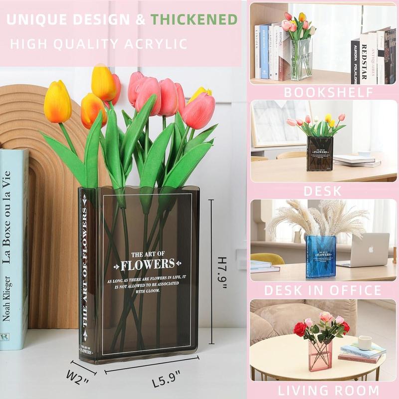 Book-shaped Flower Vase, Bookshelf Decor, Black Vase for Home Decor & Cultural Flavor Acrylic Flowers Vases for Bedroom & Home Office Decor (black)