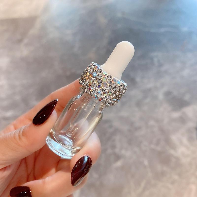 Rhinestone Decor Glass Dropper Bottle, 1 Count Mini Essential Oil Dropper Bottle, Portable Empty Perfume Cosmetic Liquid Container for Indoor & Outdoor