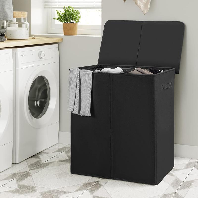 154L Double Laundry Hamper with Lid and Removable Laundry Bags - Large Dirty Clothes Hamper for Bedroom, Bathroom, and College - Black Organiser