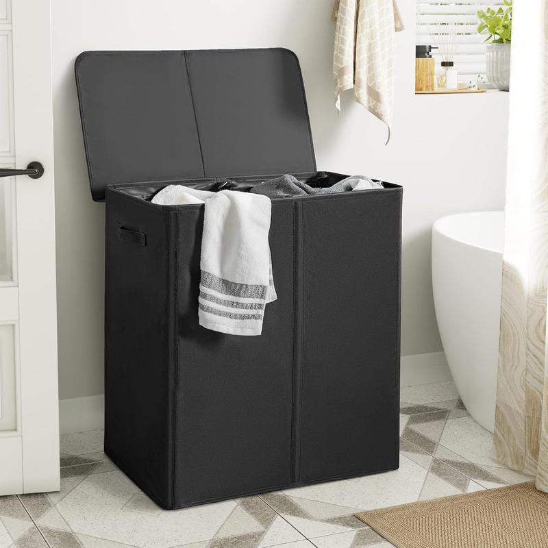 154L Double Laundry Hamper with Lid and Removable Laundry Bags - Large Dirty Clothes Hamper for Bedroom, Bathroom, and College - Black Organiser