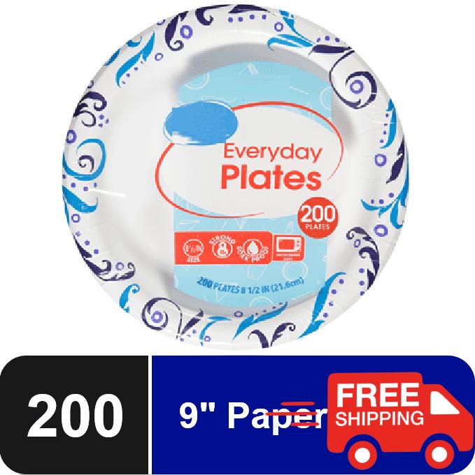 Everyday Strong, Soak Proof, Microwave Safe, Disposable Paper Plates, 8.5 in, Patterned, 200 Count Household