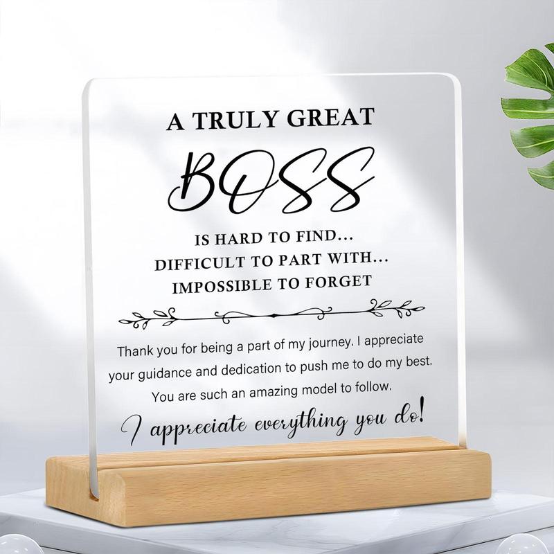 Acrylic Plaque, 1 Count Letter Pattern Desktop Ornament, Gift for Boss, Best Thank You Gift for Female Boss, Boss Inspirational Gift