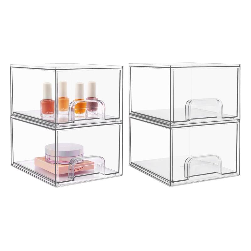 VTOMPART Clear Acrylic Stackable Storage Drawers, Makeup Organizer,Plastic Storage Bins For Vanity,makeups,Skin Care products