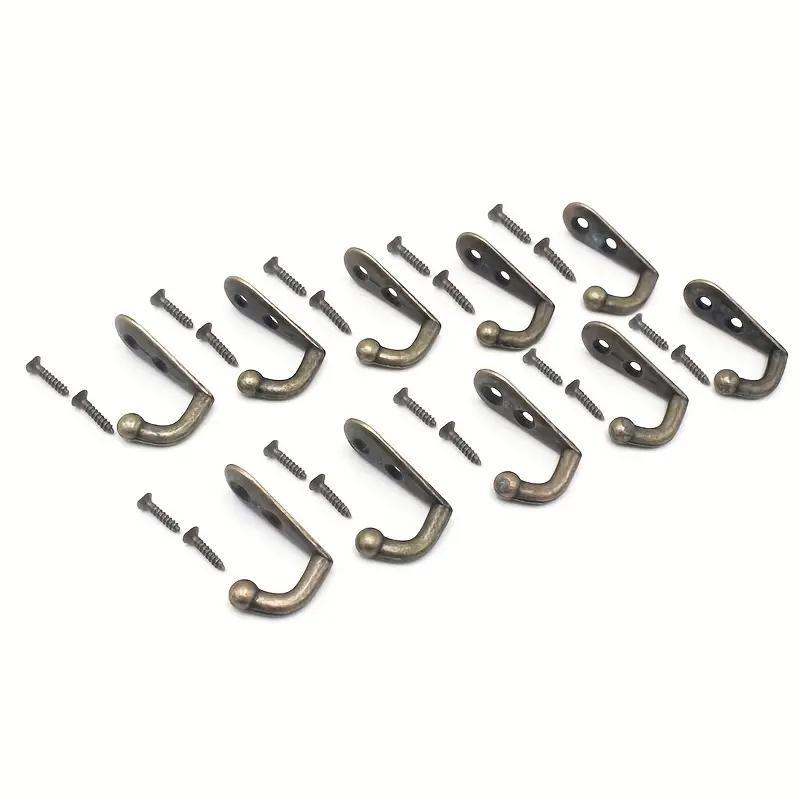 Wall Mounted Hook, 10pcs set Retro Single Hook Hanger, Sturdy Wall Mounted Screw Hanger for Keys, Coats, Clothes, Bags, Hats