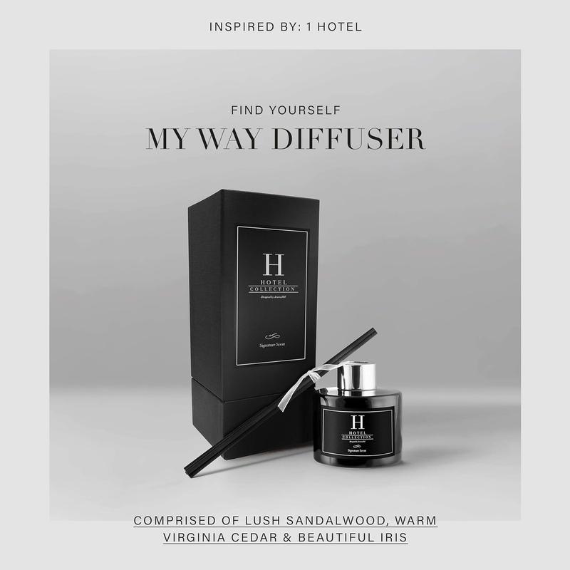 Hotel Collection - My Way Reed Diffuser Set - Hotel Inspired Luxury Essential Oil Reed Diffuser - Leather, Sandalwood and Amber 3.4 fl oz, 100 mL