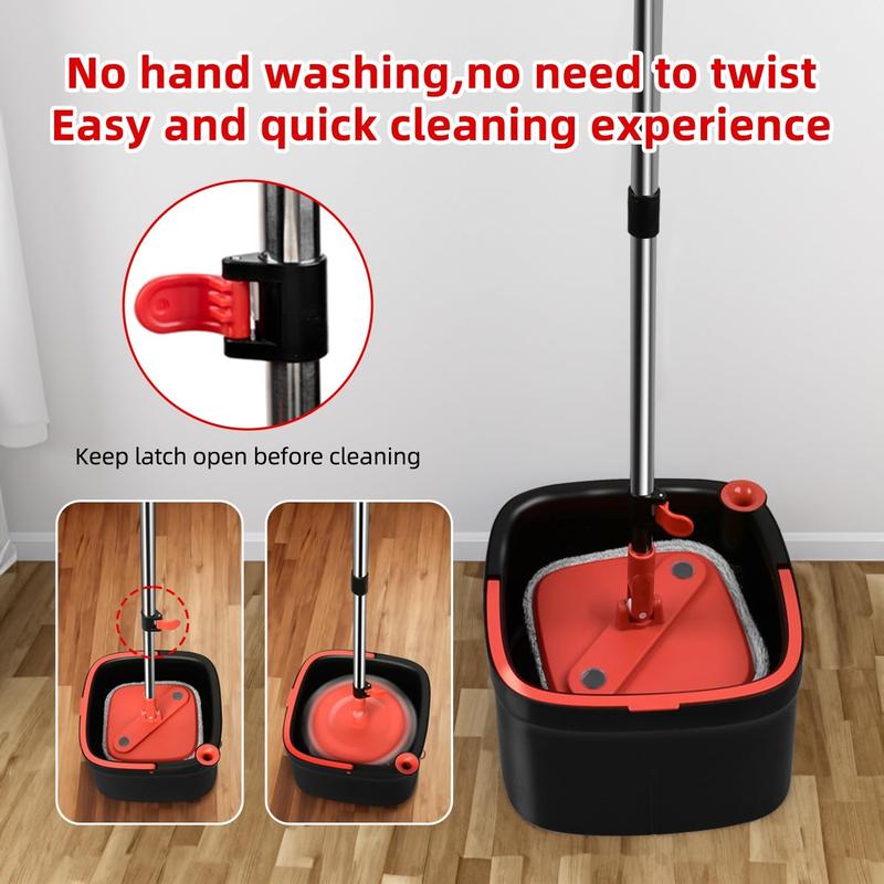 Spin Square Mop and Bucket Set with Replaceable Pads and Self Separation Dirty and Clean Water System, Self Wringing 360 Rotating Mops Head for Home Hardwood Tile Marble Floors Cleaning